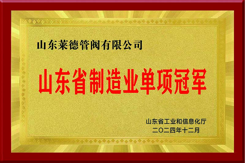 山東萊德管閥有限公司榮膺山東省制造業單項冠軍
